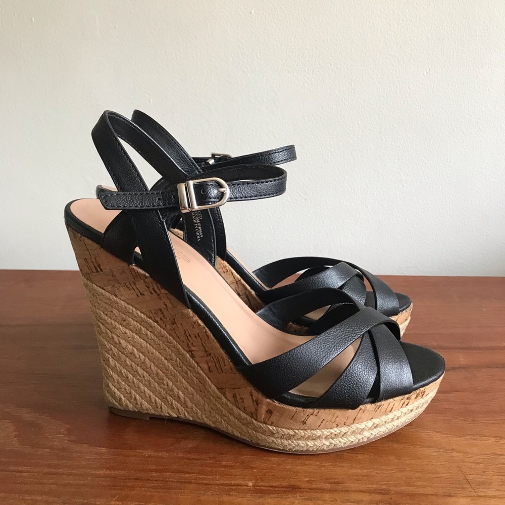 Charles David | Leather Ankle Strap Platform Wedge Sandal w/ Cork + Brai…
